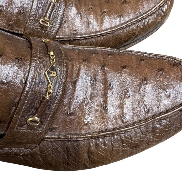 Moreschi Made In Italy Men\'s 8 Ostrich Skin Leather Loafer Shoes Brown